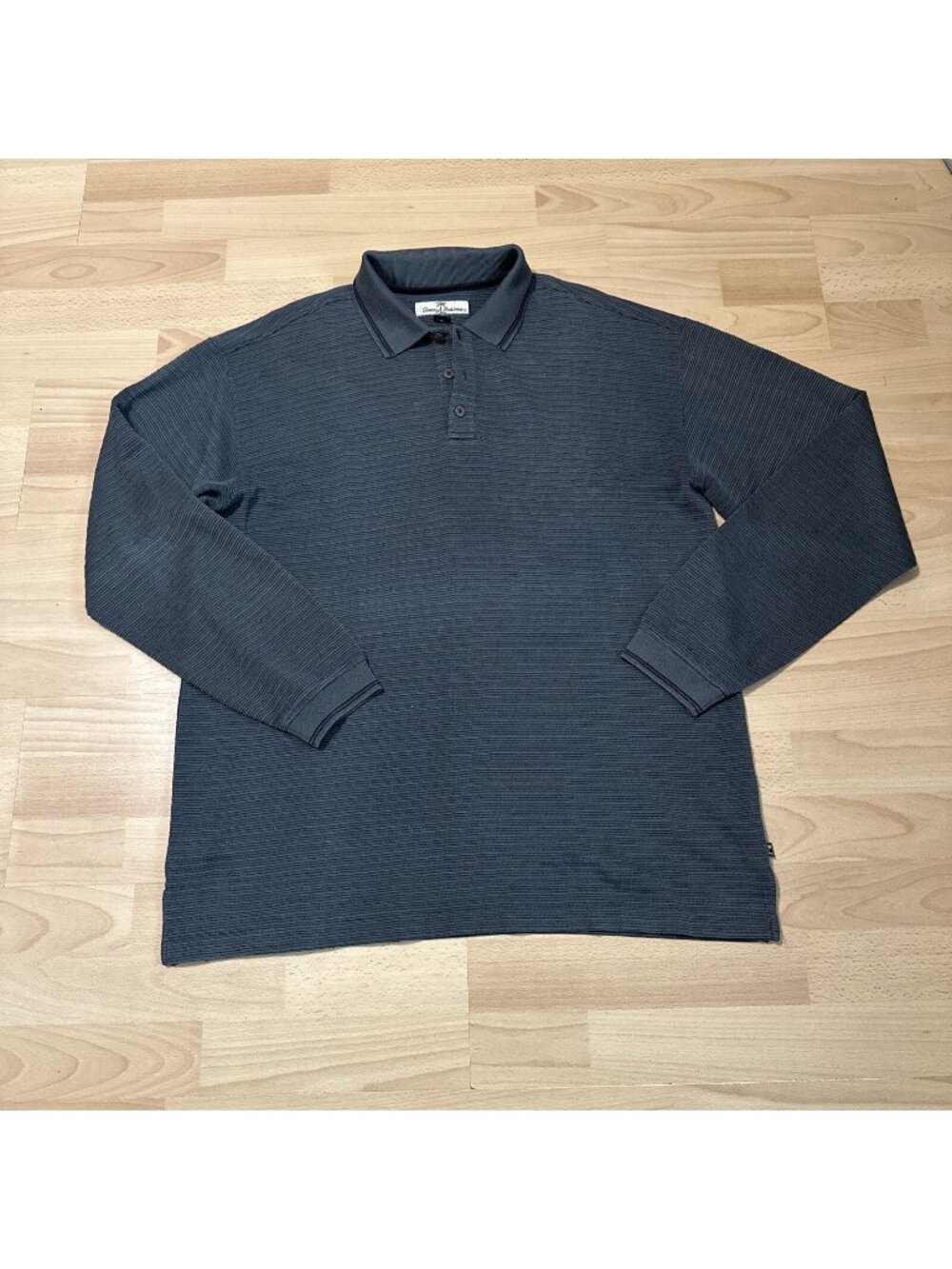 Tommy Bahama Polo Mens Large Gray Stripe Silk Cotton Long Sleeve Shirt L